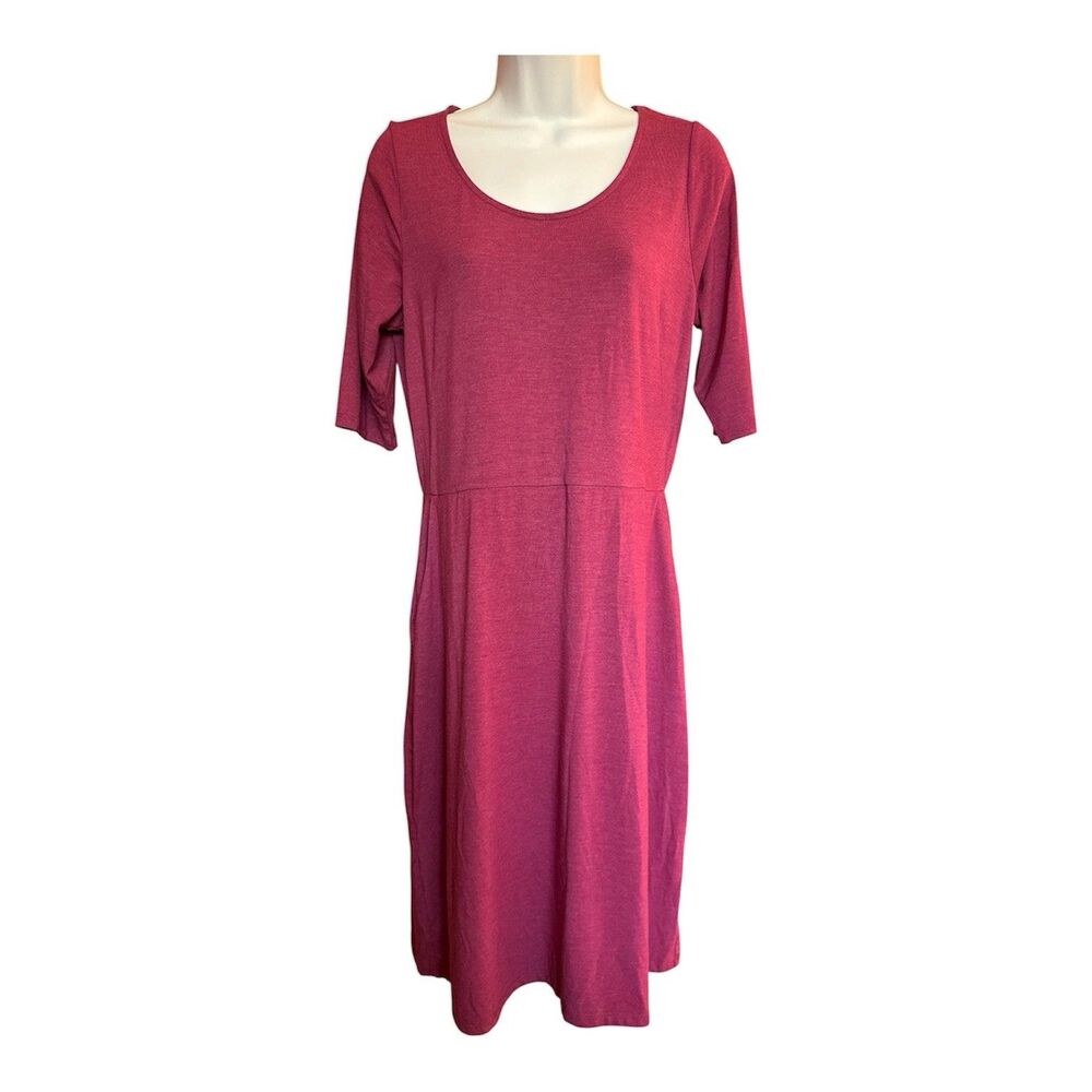 Betabrand Women's Short Sleeve Dress Size Large Dark Pink Classic Modest Timeles